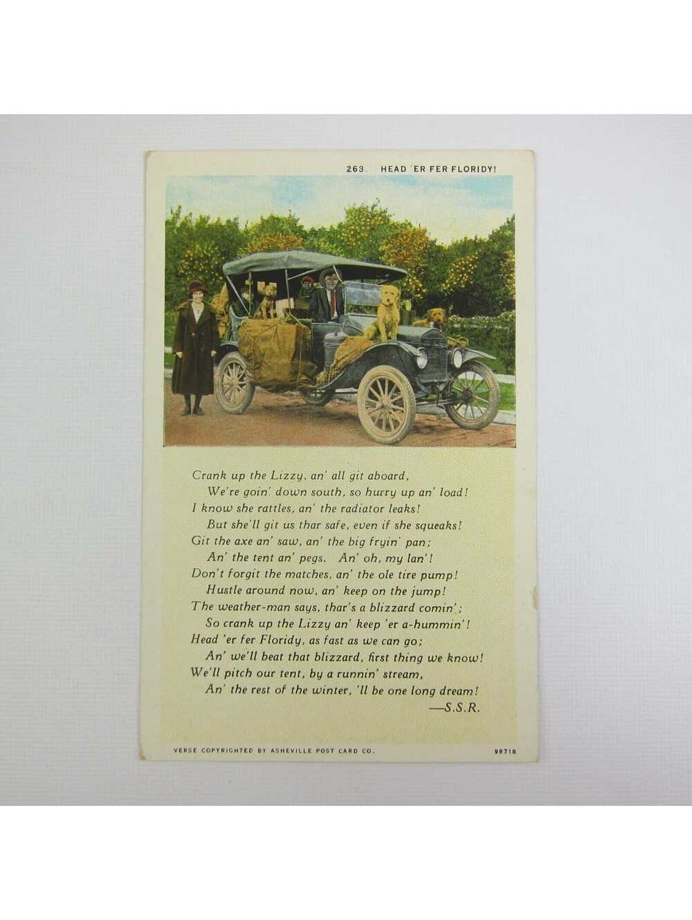 Antique Ford Model T Postcard Florida Tourist Tin Lizzy Poem Curt Teich UNPOSTED